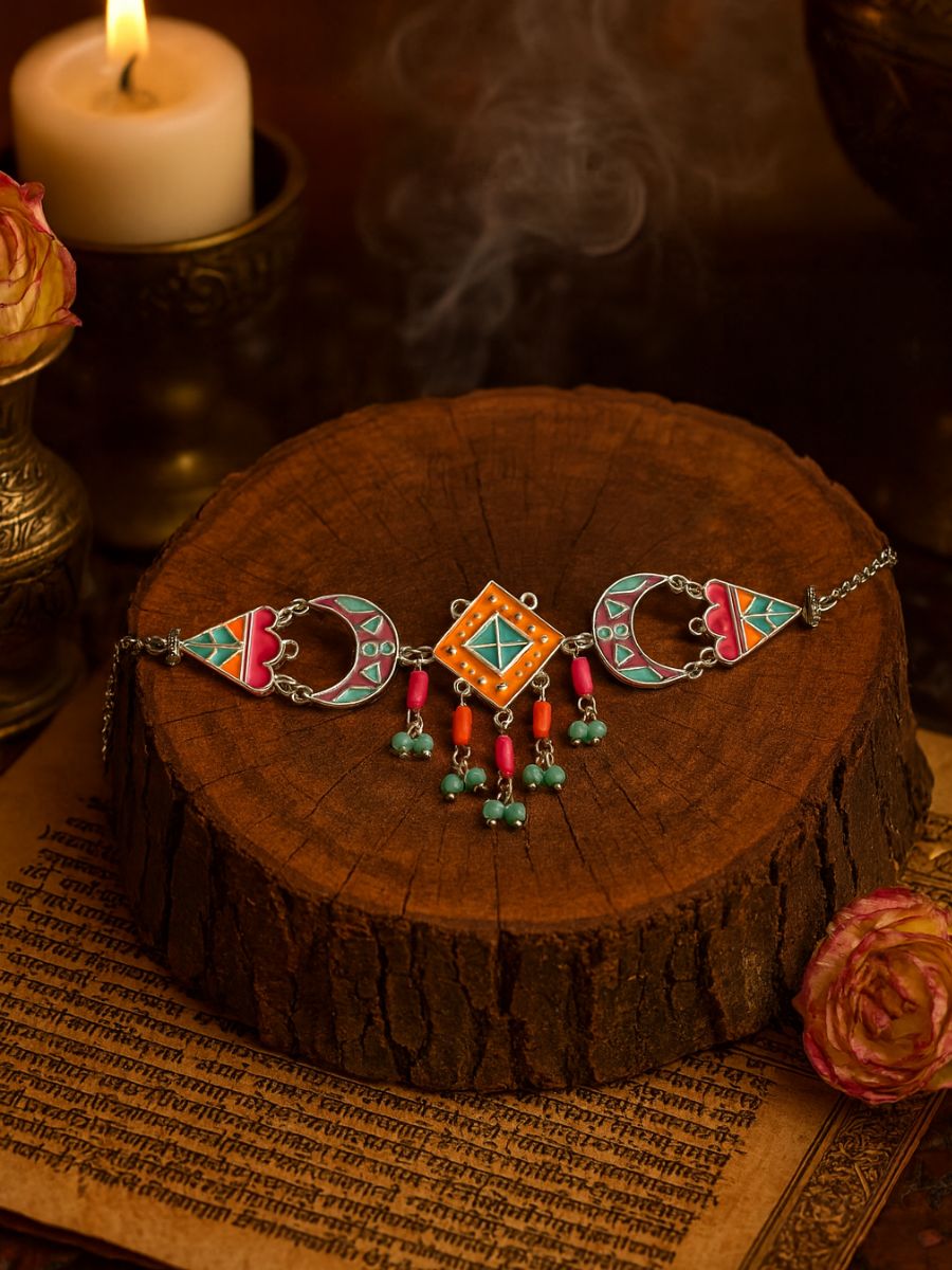 Folk Flair - Geometric Enamelled Oxidised Necklace