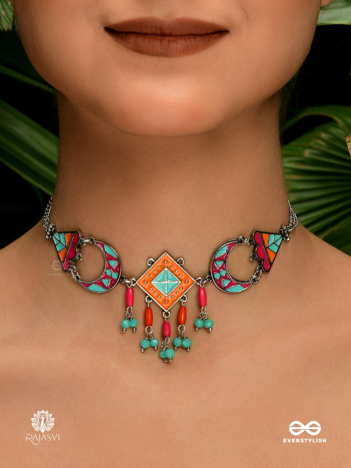 Folk Flair - Geometric Enamelled Oxidised Necklace