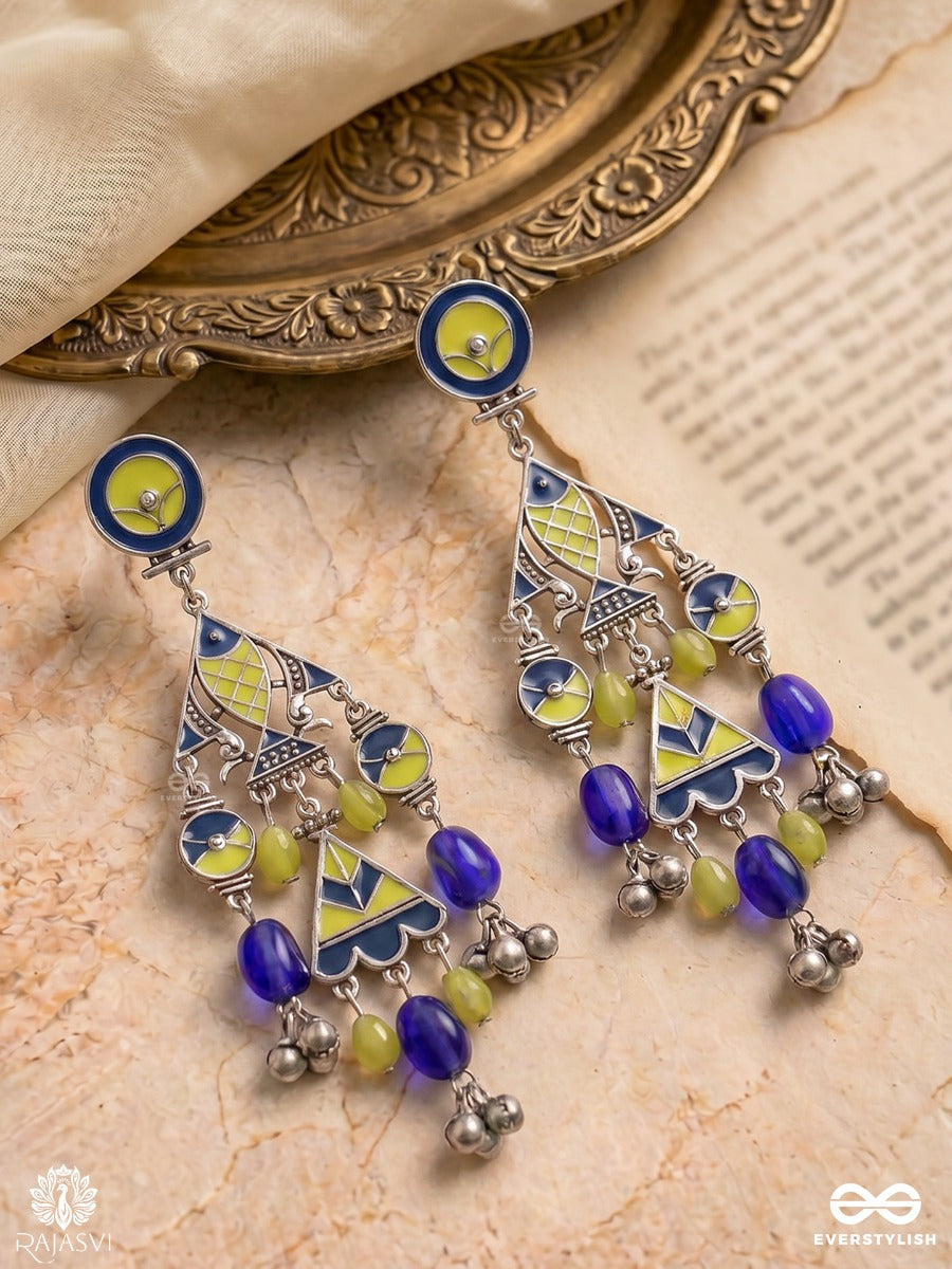 Breezy Bloom- Enamelled Folk-Inspired Oxidised Jodhpuri Jhumkas