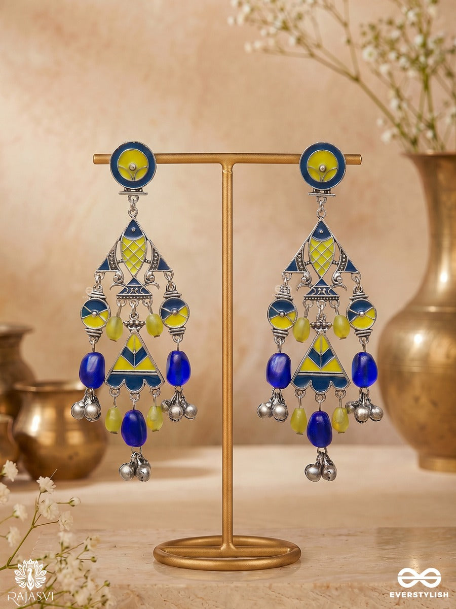 Breezy Bloom- Enamelled Folk-Inspired Oxidised Jodhpuri Jhumkas