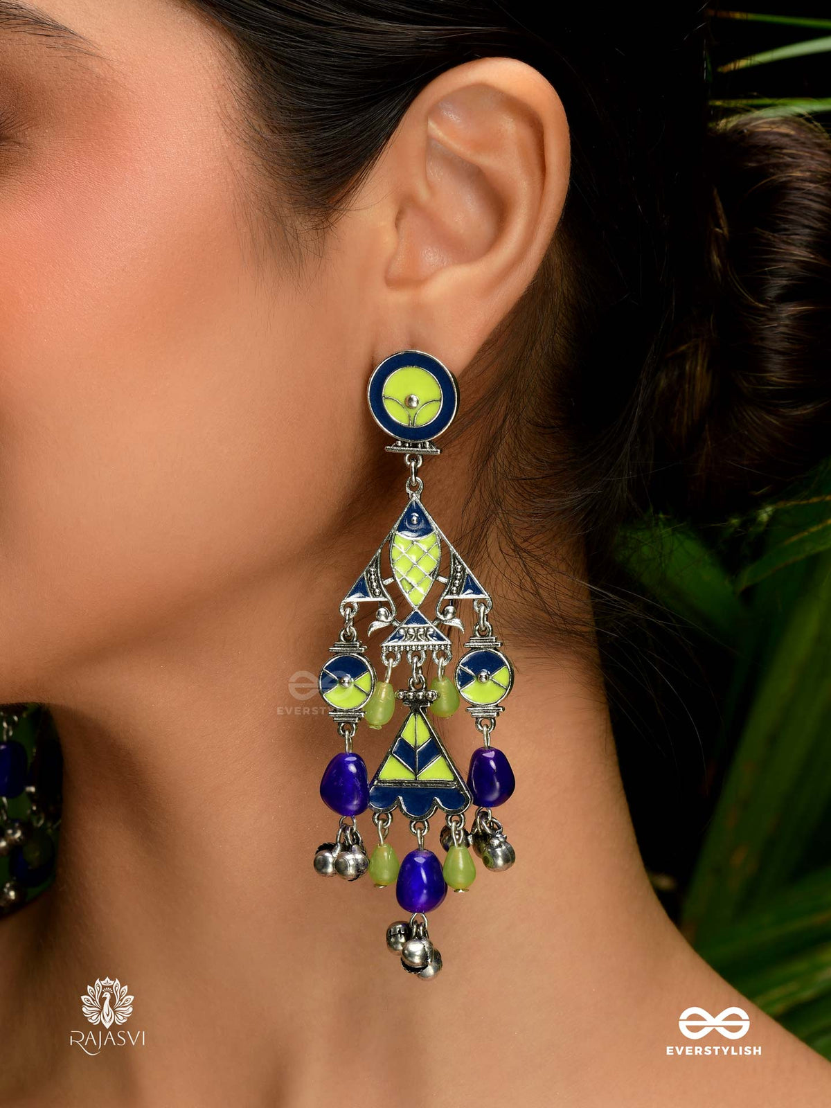 Breezy Bloom- Enamelled Folk-Inspired Oxidised Jodhpuri Jhumkas
