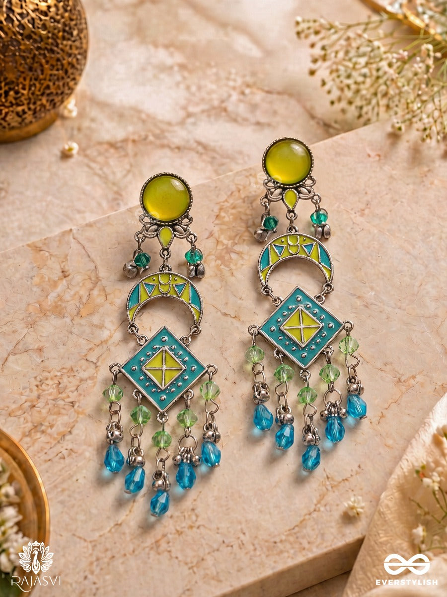 Mint Meadow- Enamelled Oxidised Jodhpuri Jhumkas