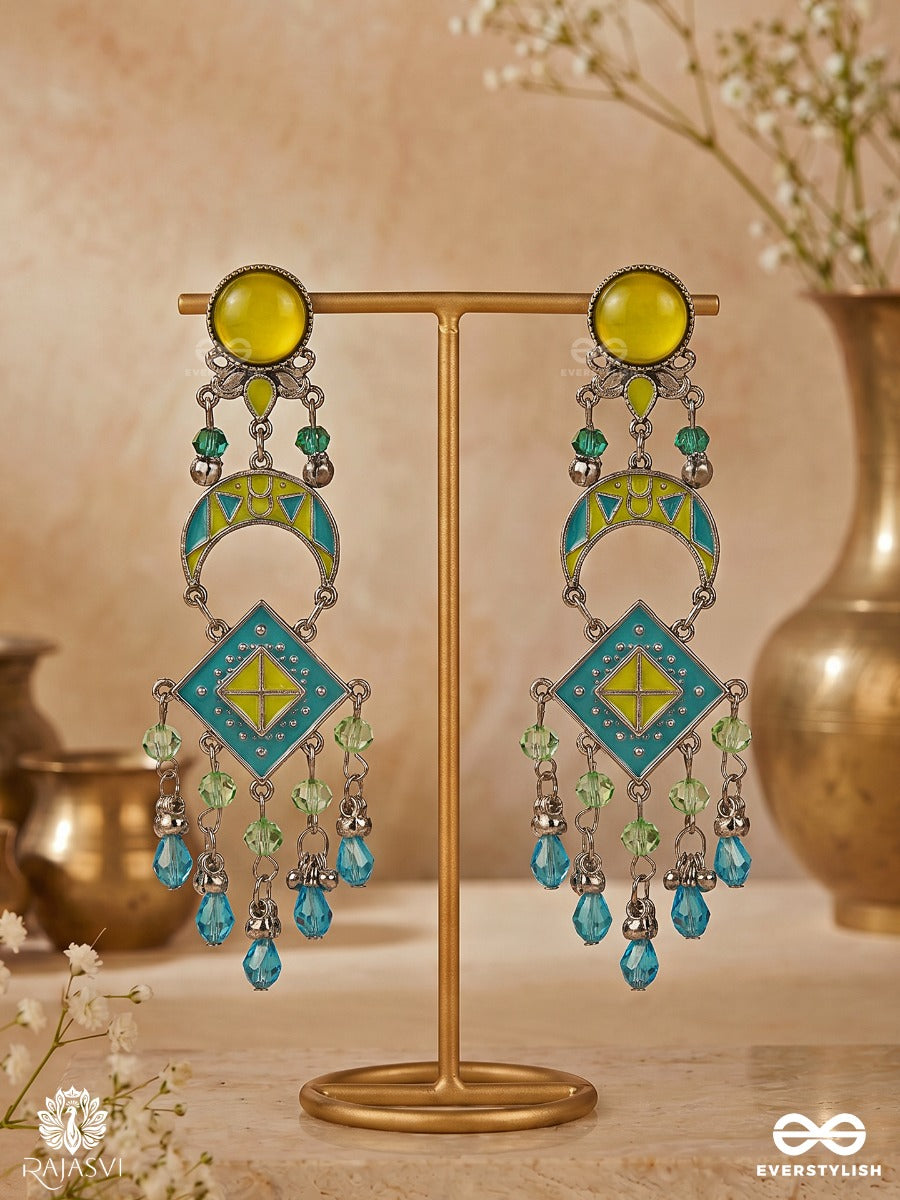 Mint Meadow- Enamelled Oxidised Jodhpuri Jhumkas