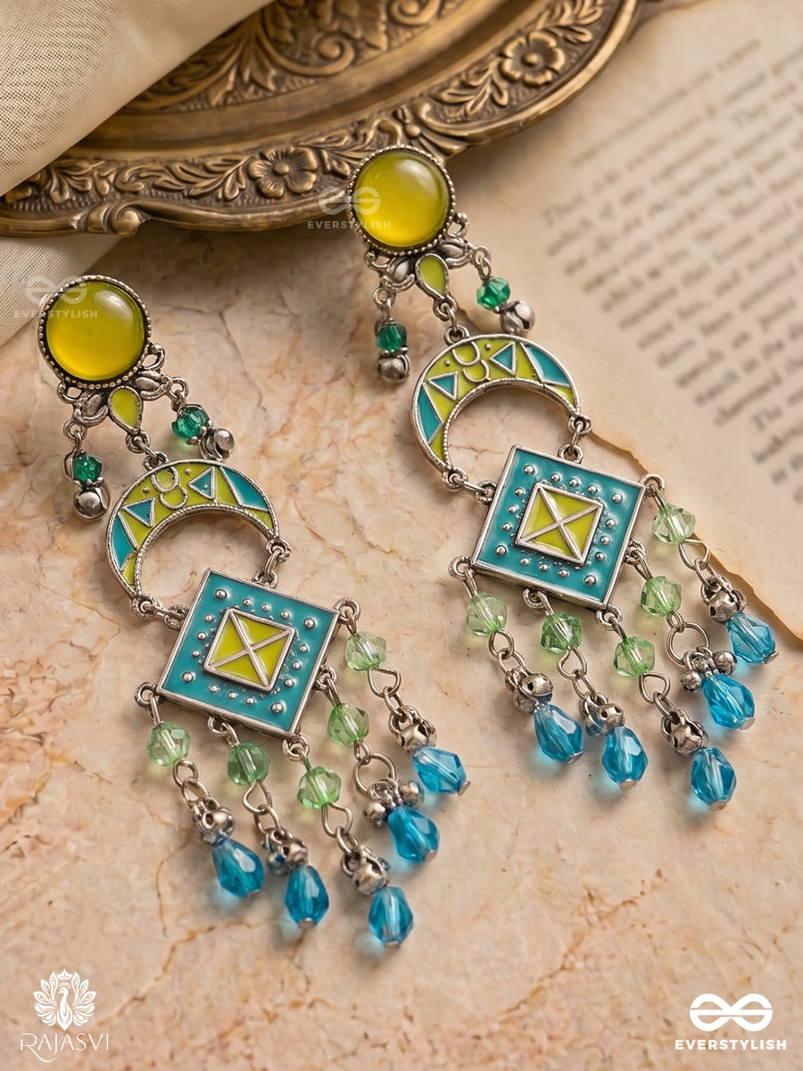 Mint Meadow- Enamelled Oxidised Jodhpuri Jhumkas