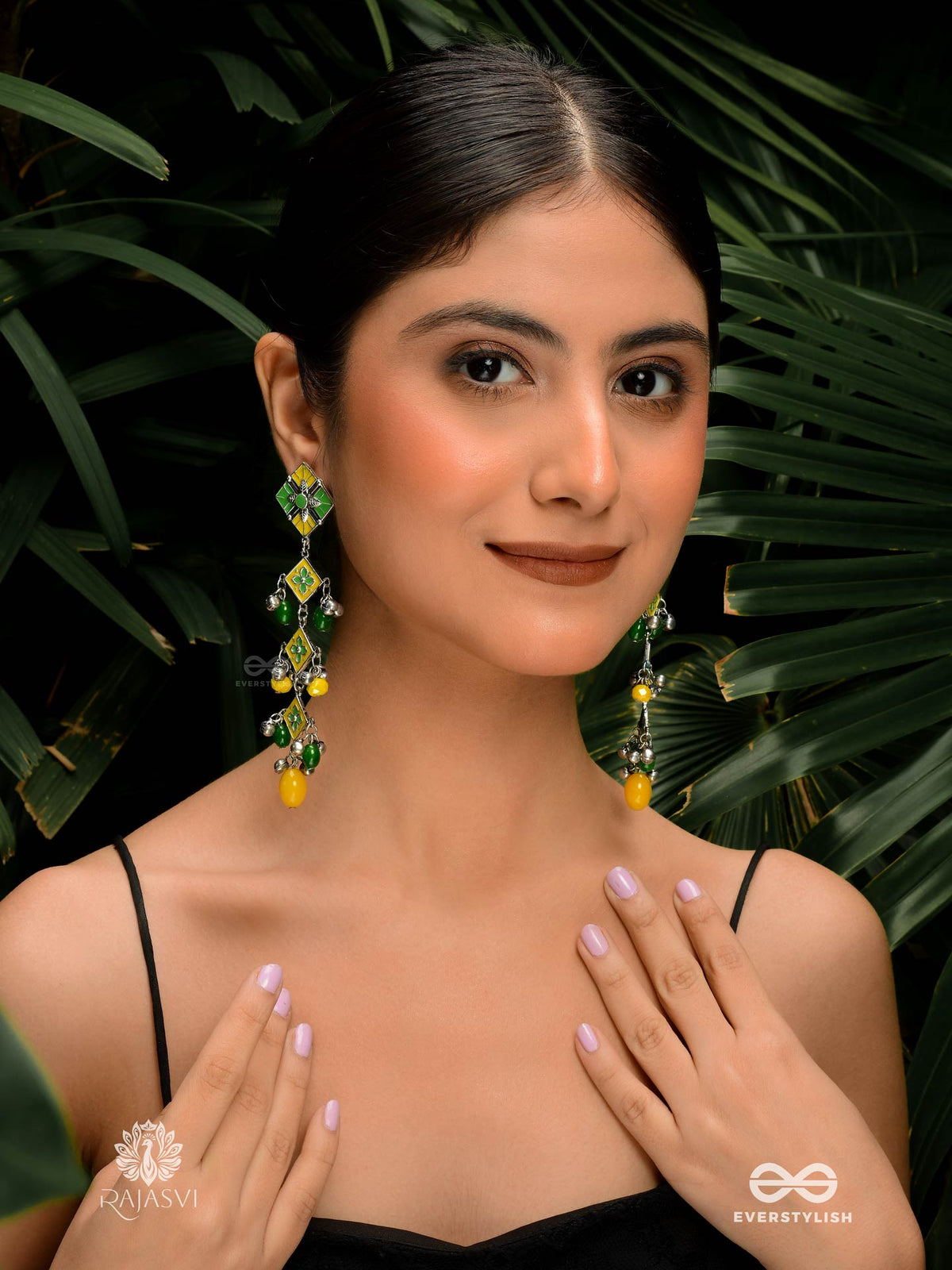 Petal Pop - Triple-Tiered Enamelled Jodhpuri Jhumkas