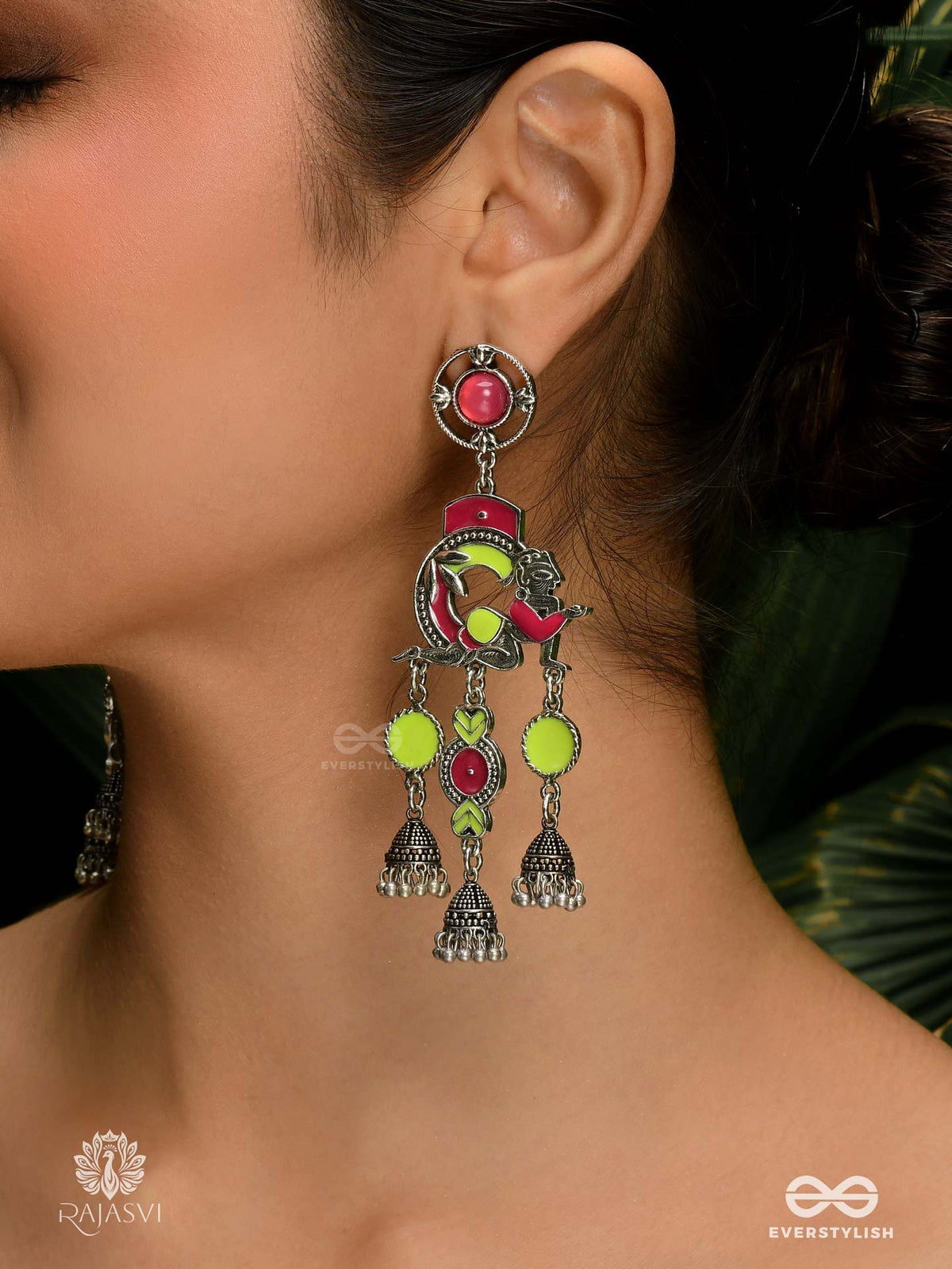 Viva Charm - Vibrant Dual-Tone Enamel Jodhpuri Jhumkas