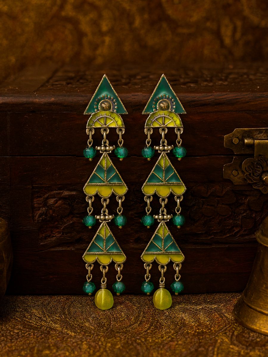 Lime Loop - Triangle Enamel Earrings