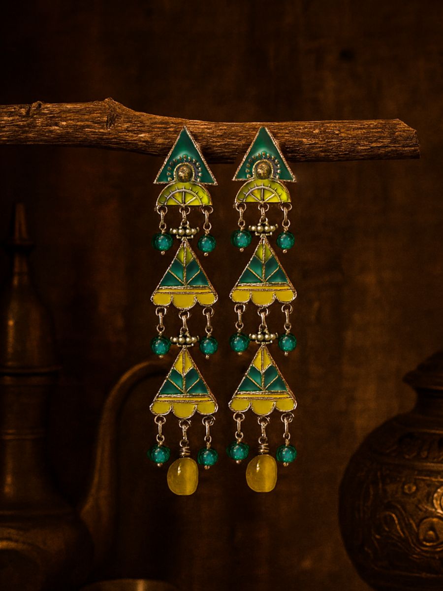 Lime Loop - Triangle Enamel Earrings