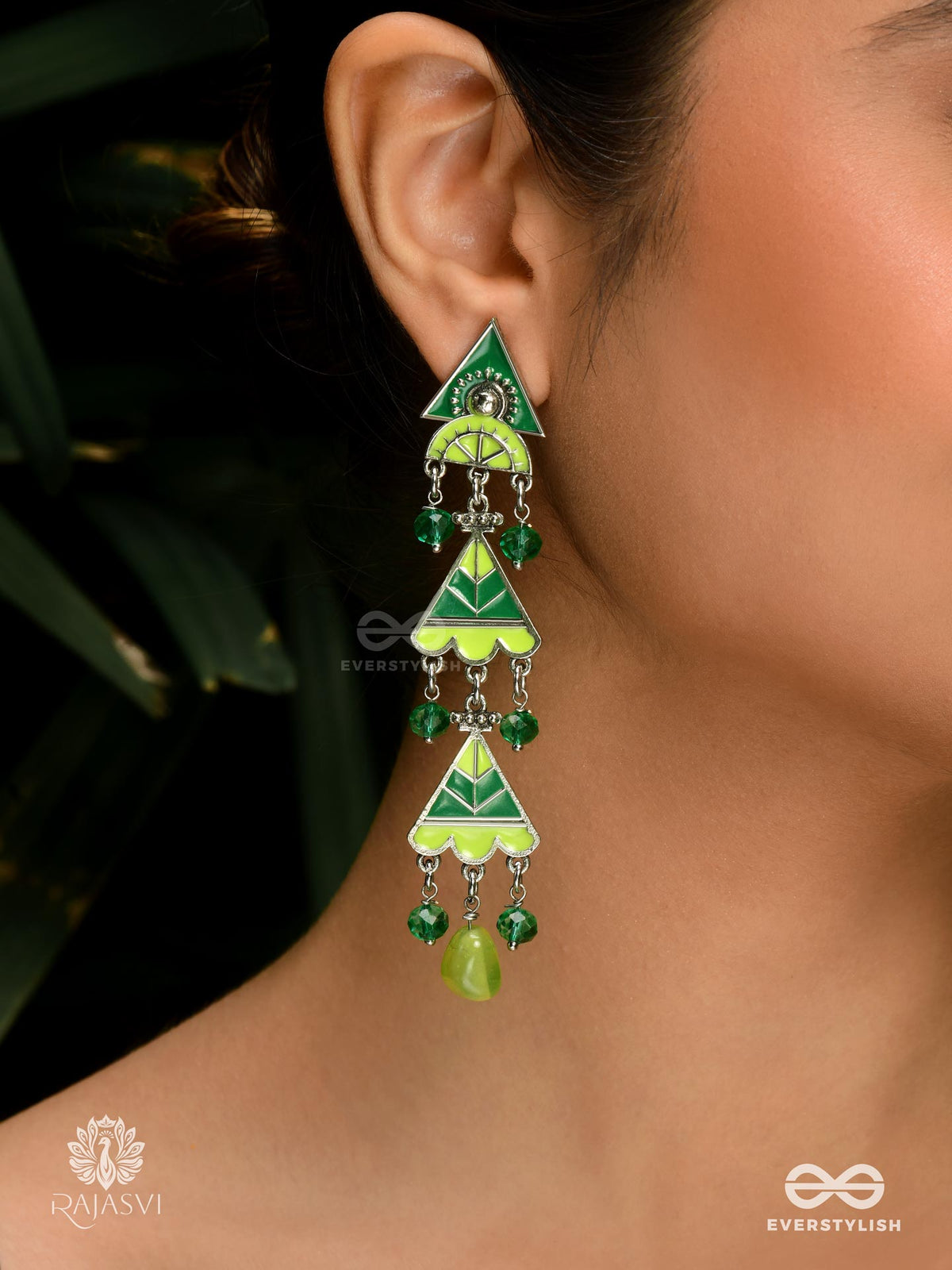 Lime Loop - Triangle Enamel Earrings