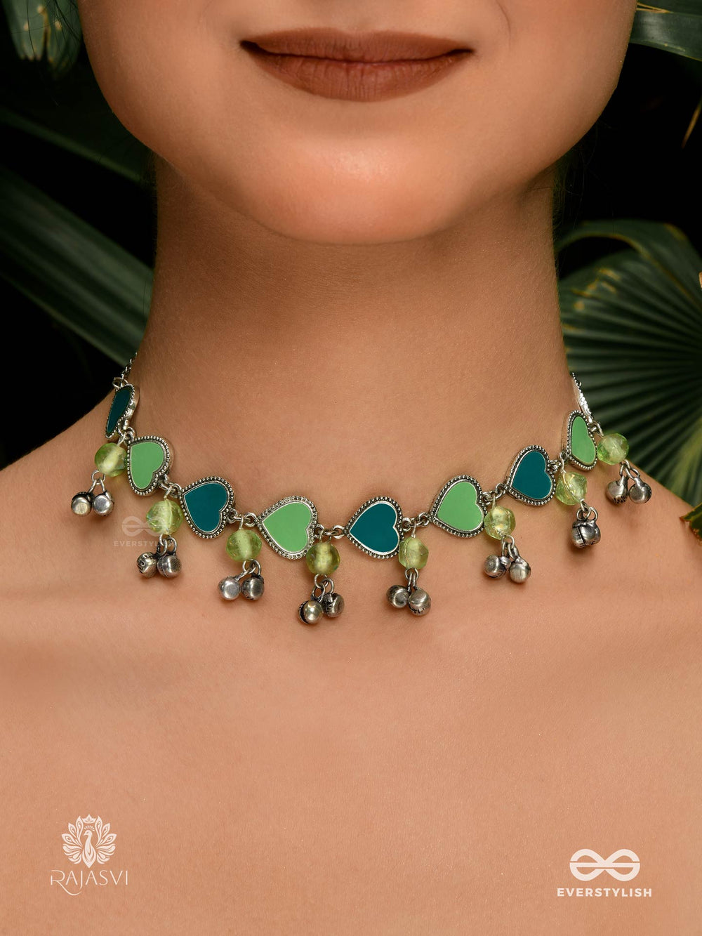 Minty Hearts - Green Enamel Heart Choker