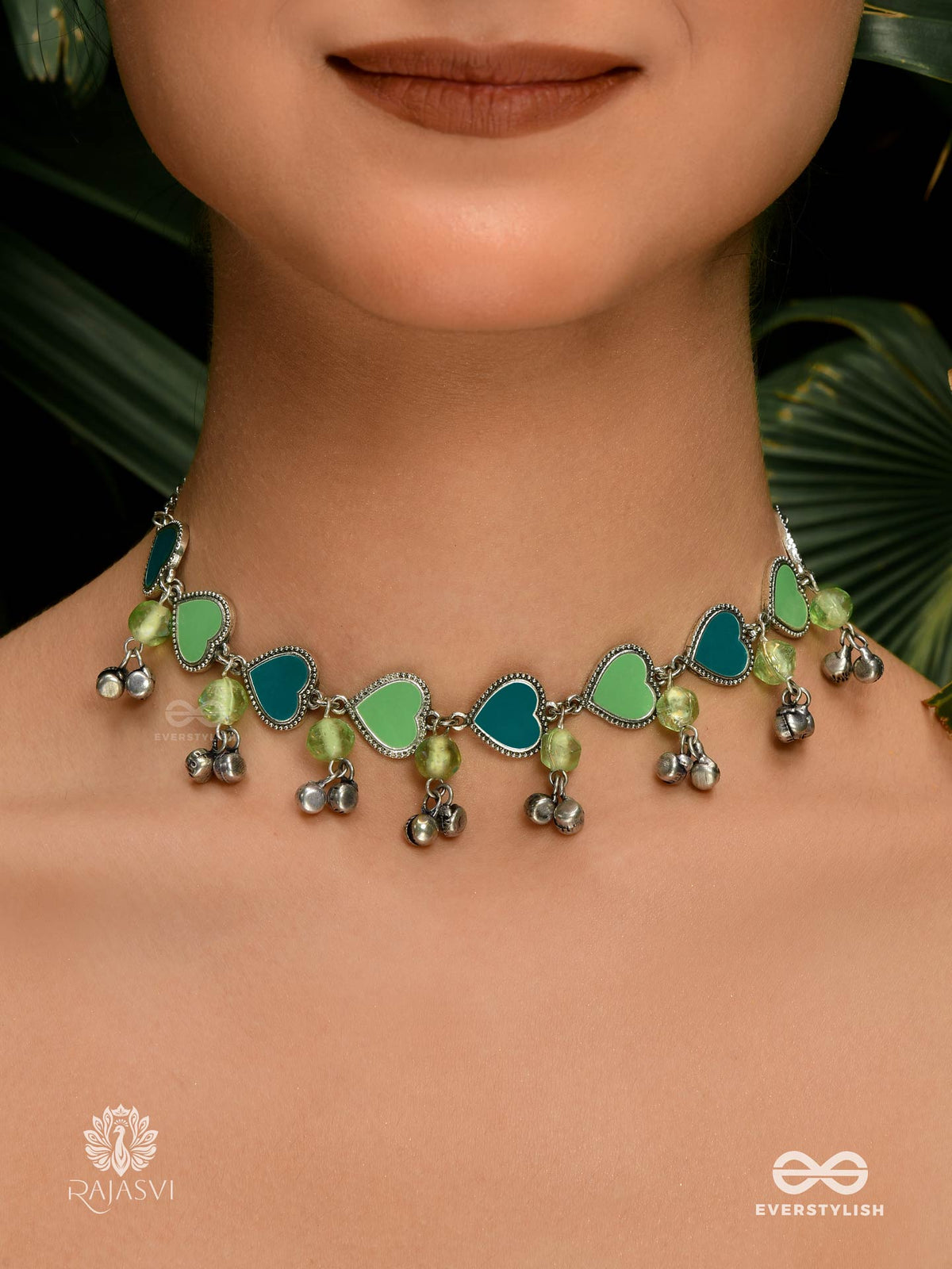 Minty Hearts - Green Enamel Heart Choker