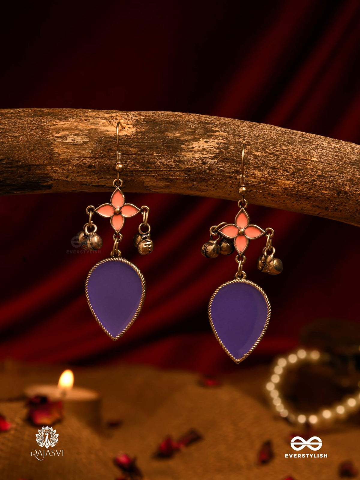 Bell Blossom - Enamelled Dual-Tone Earrings With Ghungroos