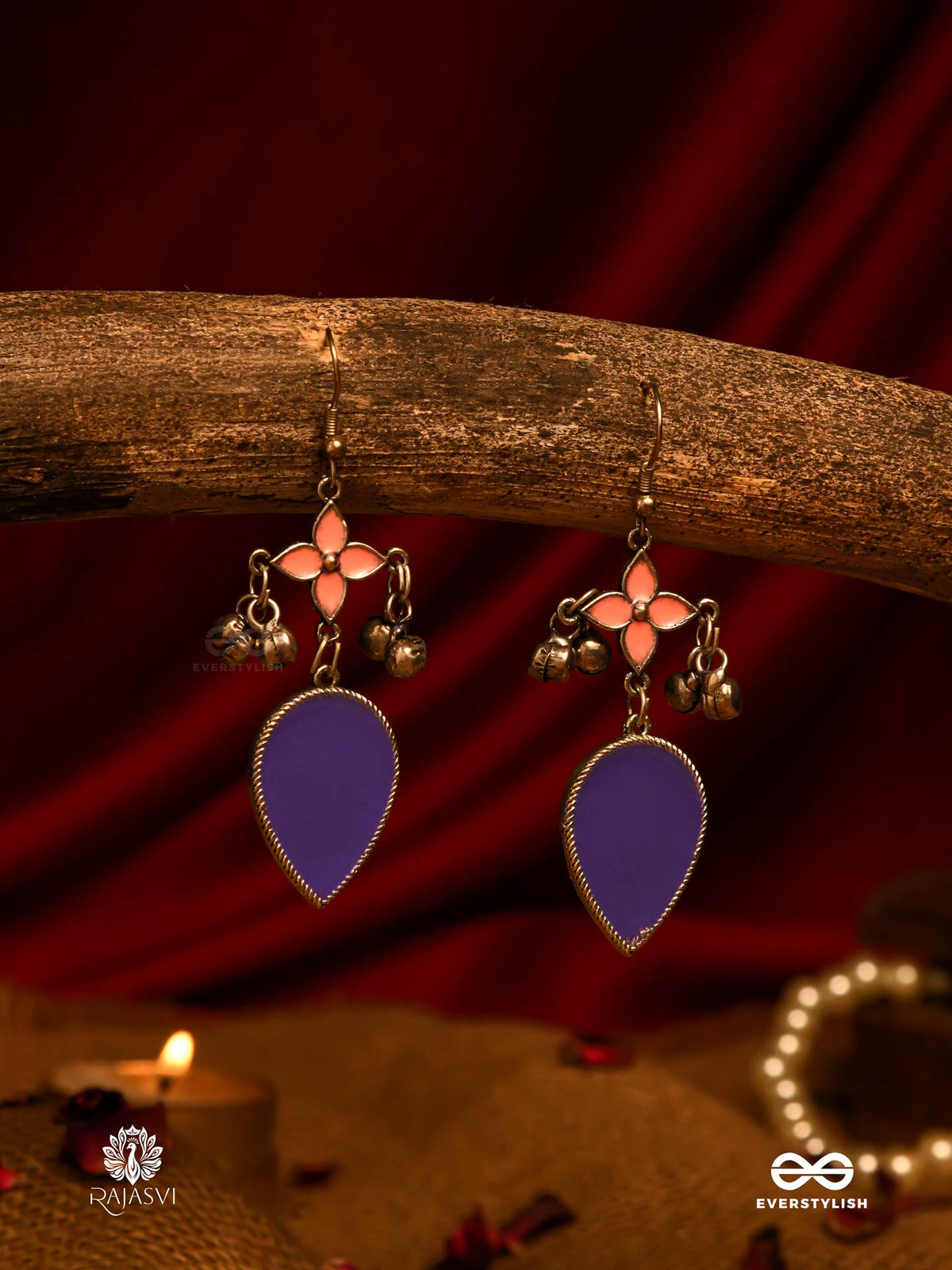 Bell Blossom - Enamelled Dual-Tone Earrings With Ghungroos