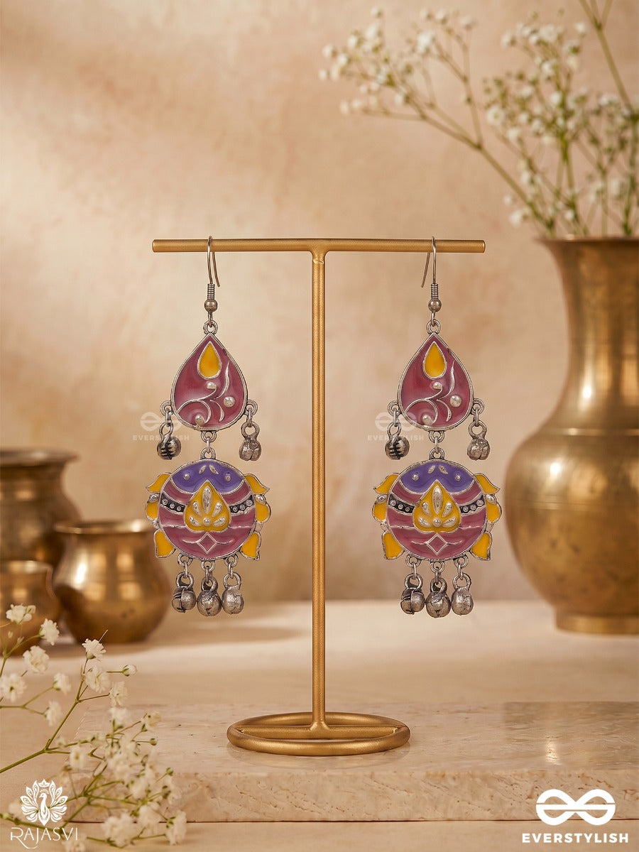 Temple Tunes - Oxidised Enamelled Earrings With Sacred Drops