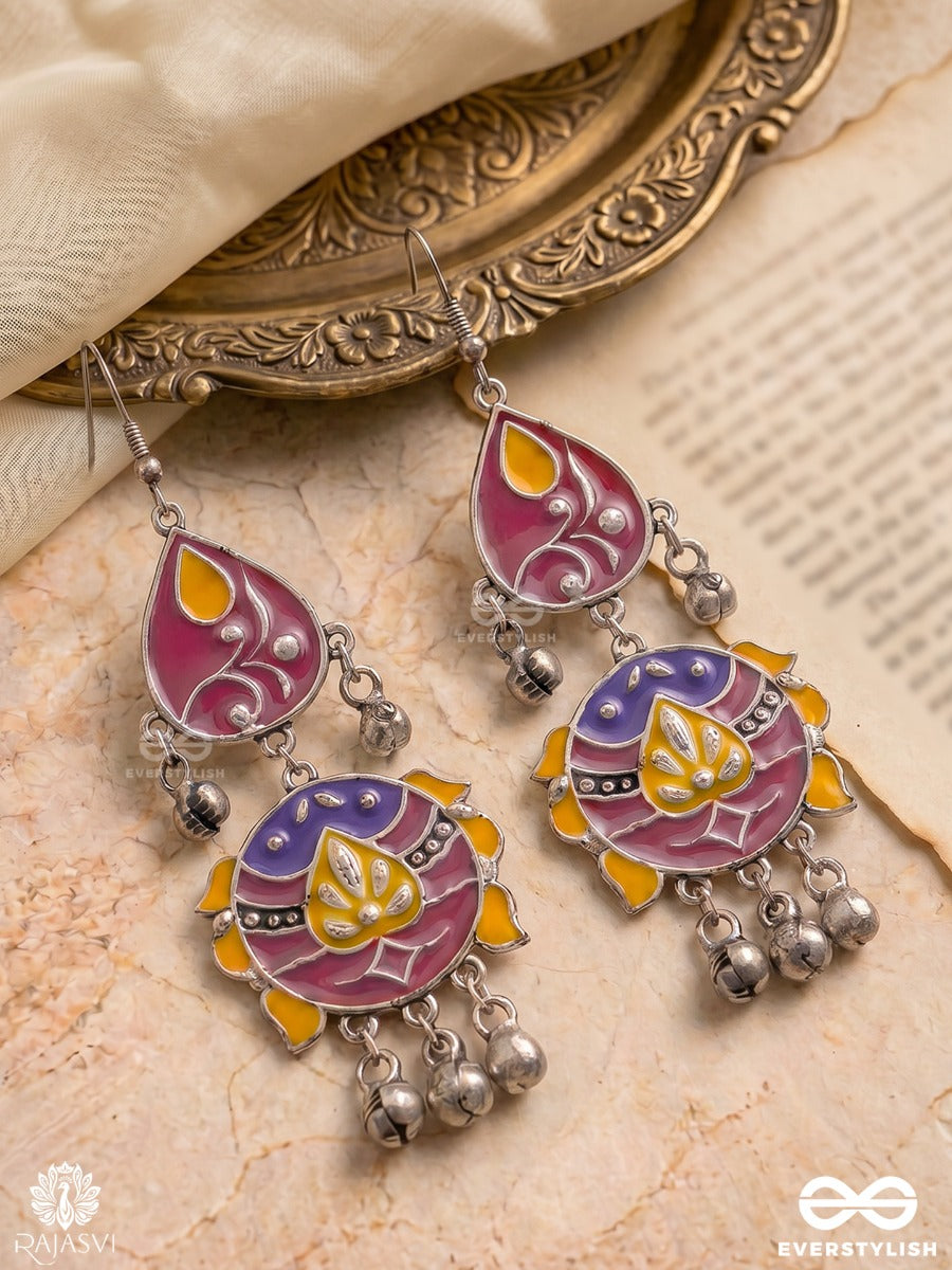 Temple Tunes - Oxidised Enamelled Earrings With Sacred Drops