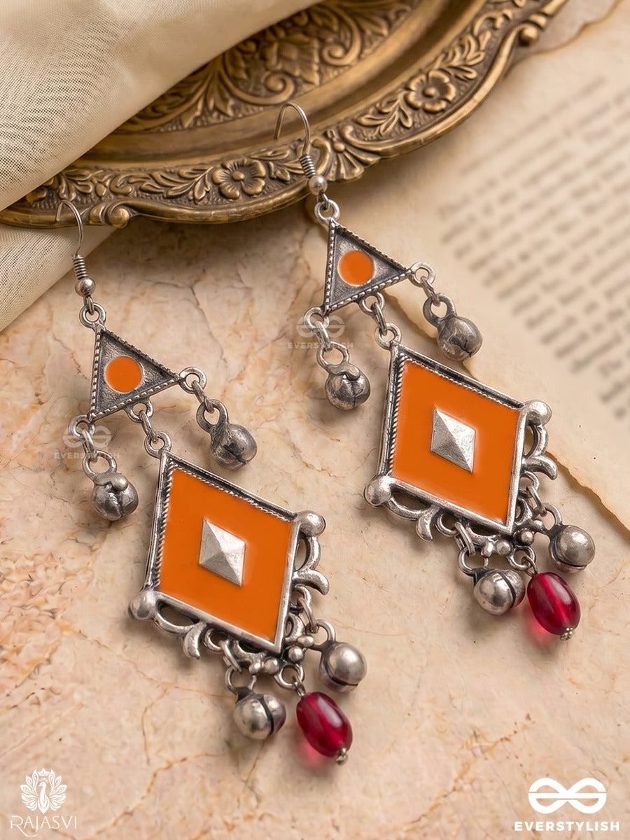 Tangerine Tinkle - Oxidised Enamelled Jodhpuri Jhumkas