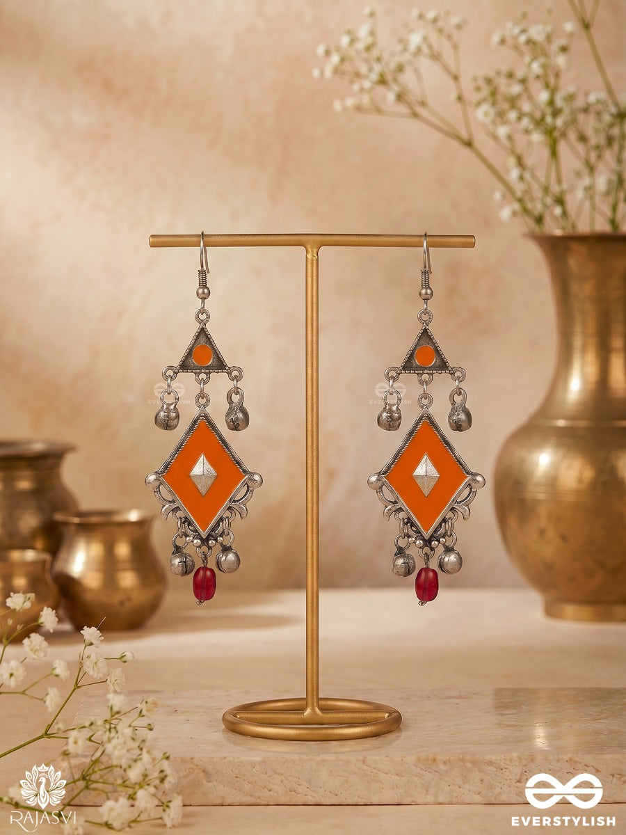 Tangerine Tinkle - Oxidised Enamelled Jodhpuri Jhumkas