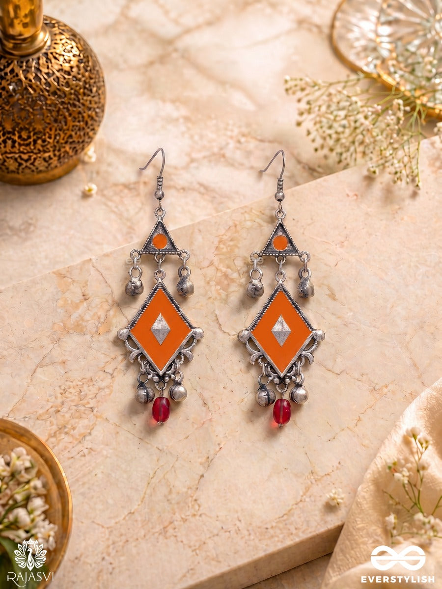 Tangerine Tinkle - Oxidised Enamelled Jodhpuri Jhumkas