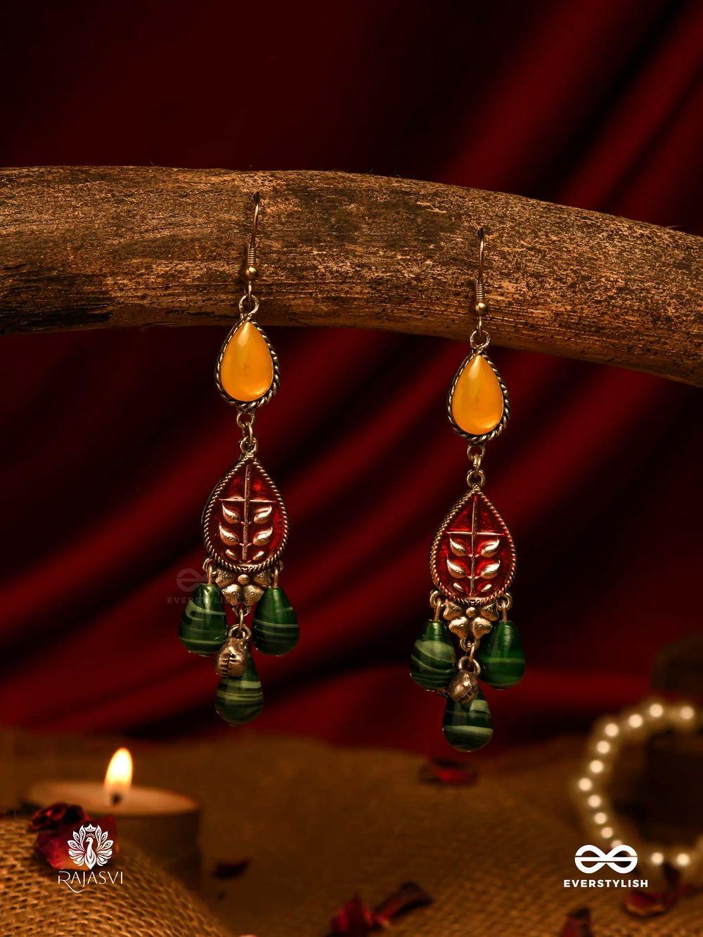 Boho Greenery - Enamelled Jodhpuri Jhumkas With Nature-Inspired Charm