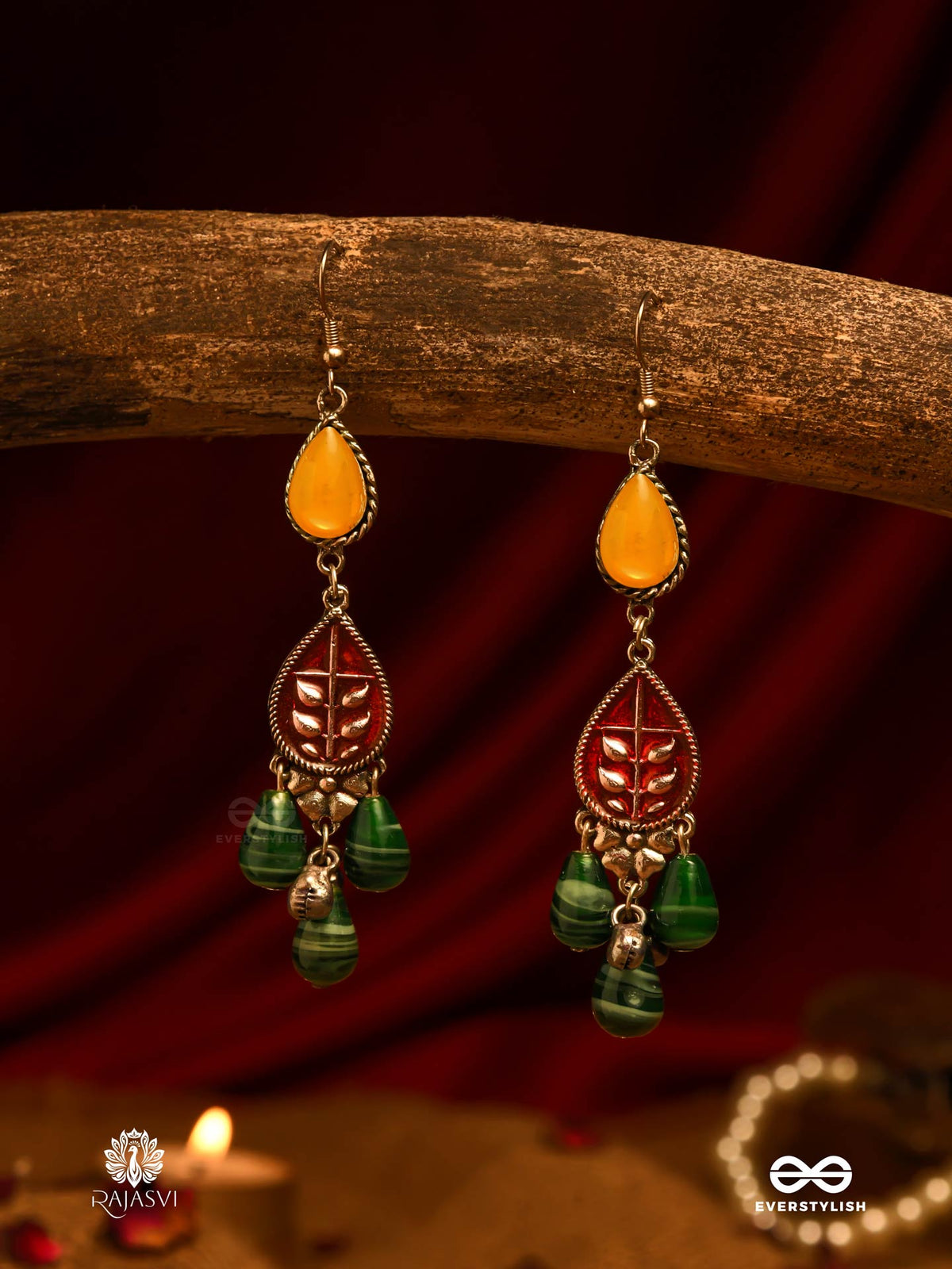 Boho Greenery - Enamelled Jodhpuri Jhumkas With Nature-Inspired Charm