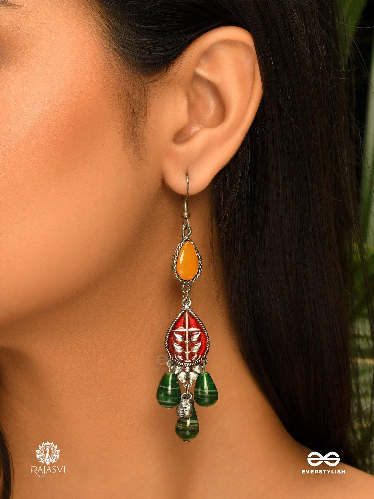 Boho Greenery - Enamelled Jodhpuri Jhumkas With Nature-Inspired Charm