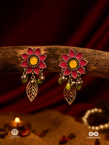Desi Flora - Enamelled Oxidised Jodhpuri Jhumkas With Leaf Accents