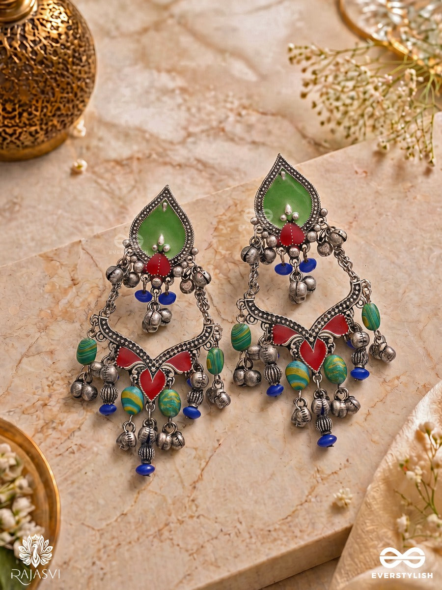 Leafbeat - Oxidised Enamelled Jodhpuri Jhumkas