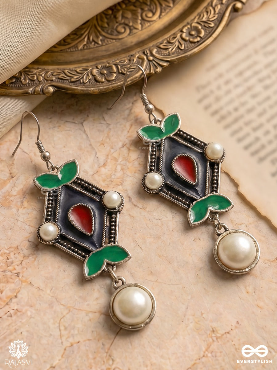 Nature's Chime - Enamelled Oxidised Earring With Pearl Drop