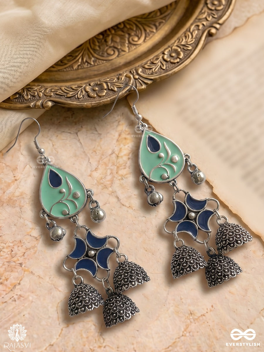 Blue Bloom - Teardrop Enamelled Oxidised Earring