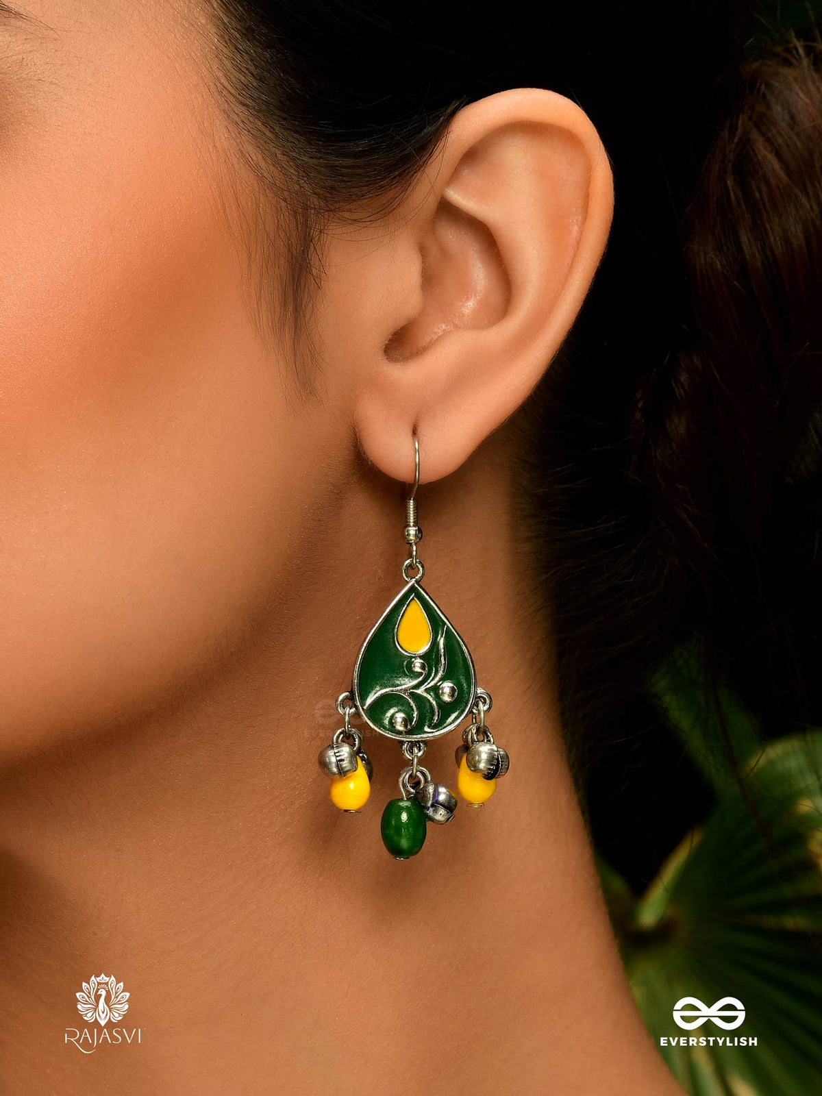 Forest Charm - Enamelled Oxidised Jodhpuri Jhumkas