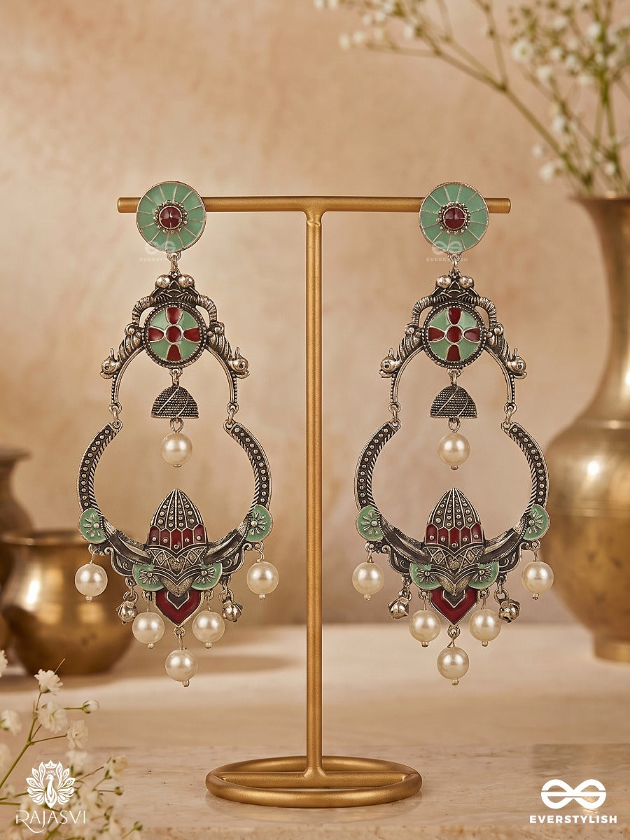 Noorani Bells - Oxidised Chandbali With Pearl Charms