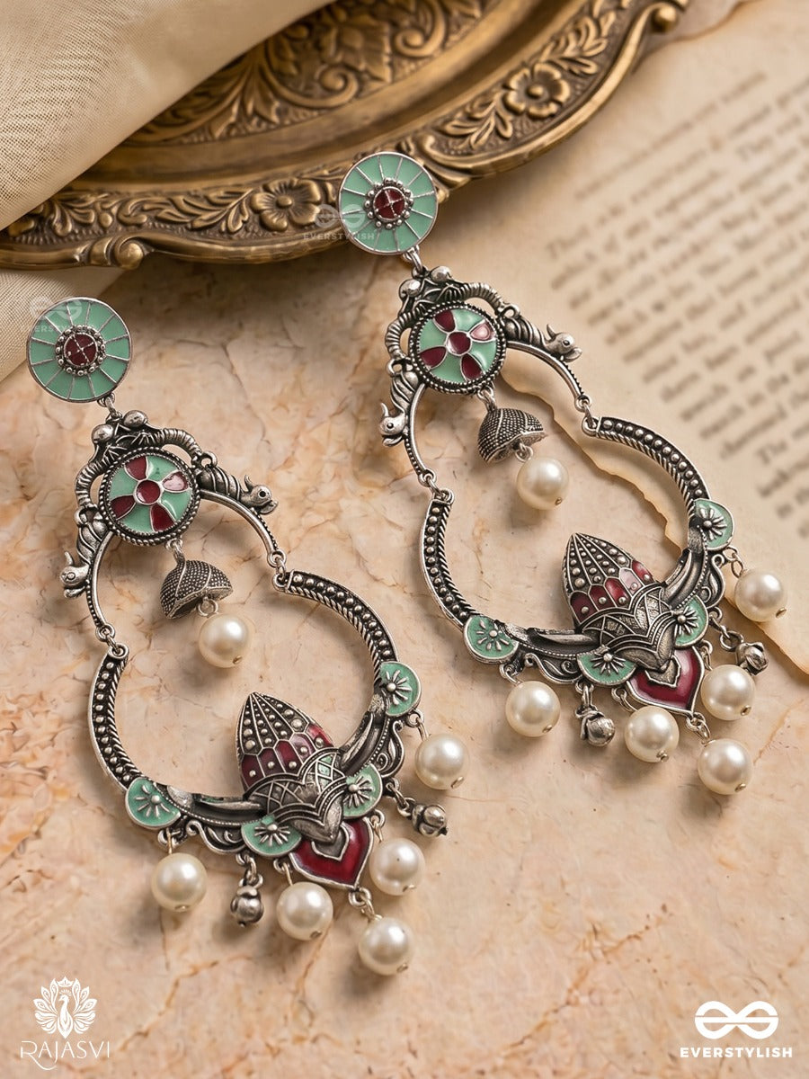 Noorani Bells - Oxidised Chandbali With Pearl Charms