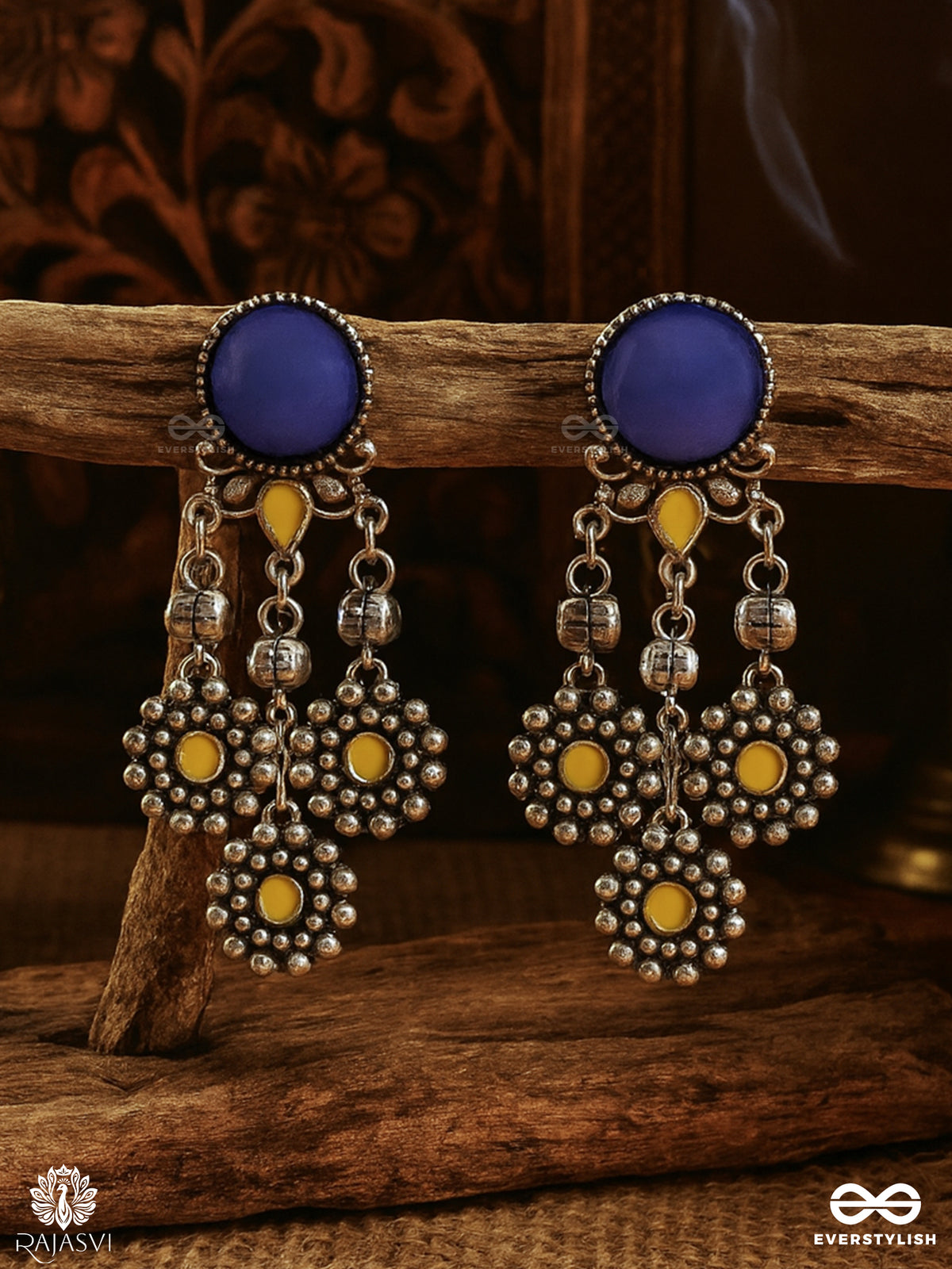Flora Drop - Modern Yellow Dot Oxidised Earrings