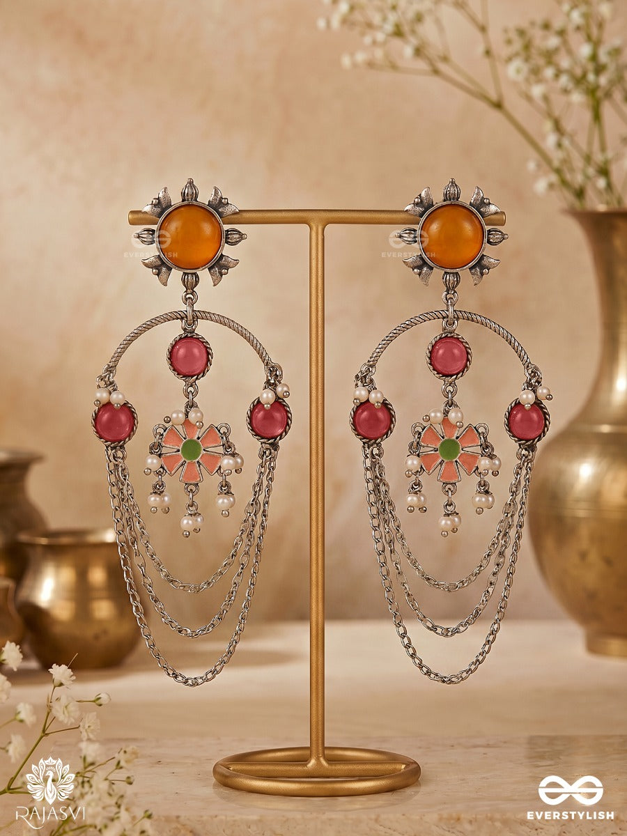 Sunset Glory - Orange Enamelled Oxidised Jodhpuri Jhumkas