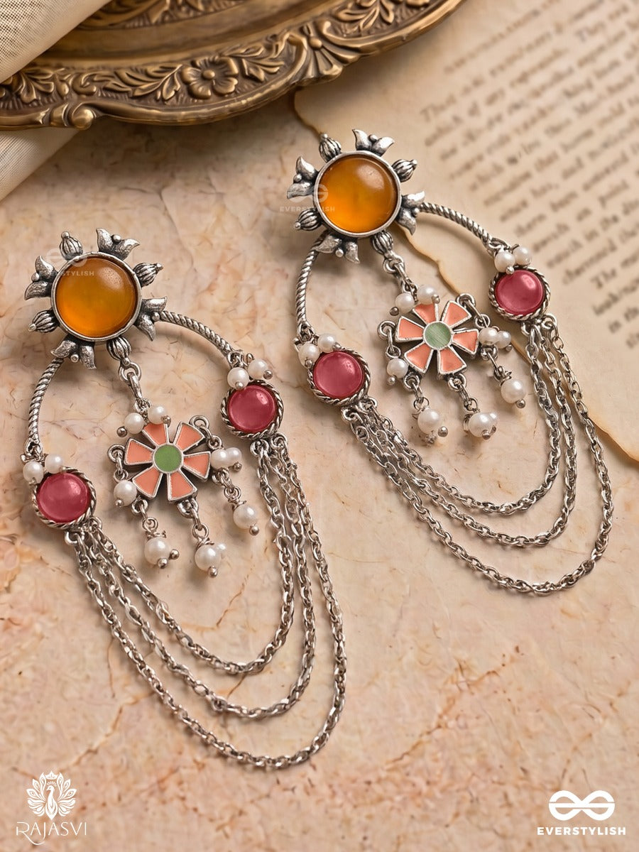 Sunset Glory - Orange Enamelled Oxidised Jodhpuri Jhumkas