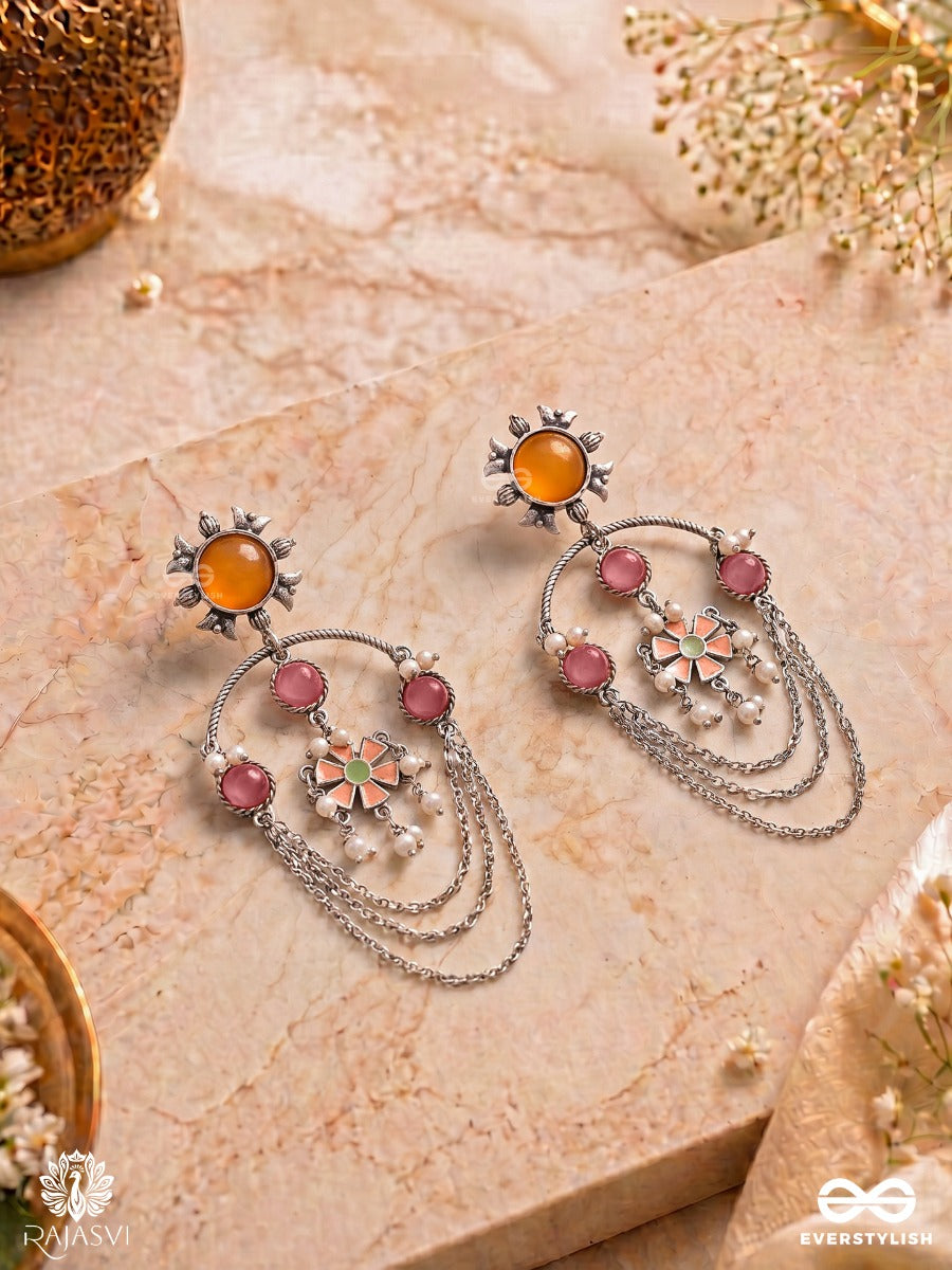 Sunset Glory - Orange Enamelled Oxidised Jodhpuri Jhumkas