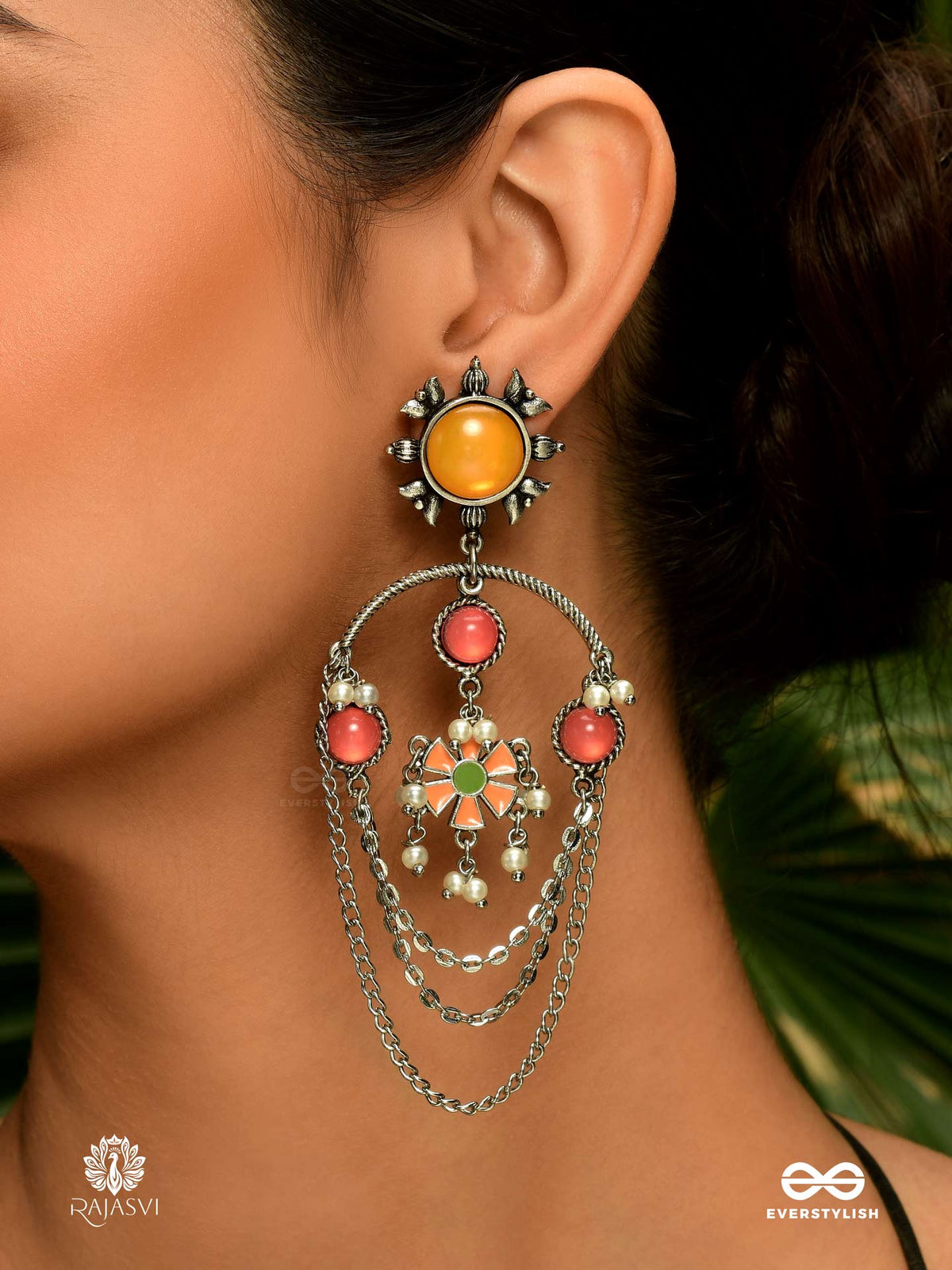 Sunset Glory - Orange Enamelled Oxidised Jodhpuri Jhumkas