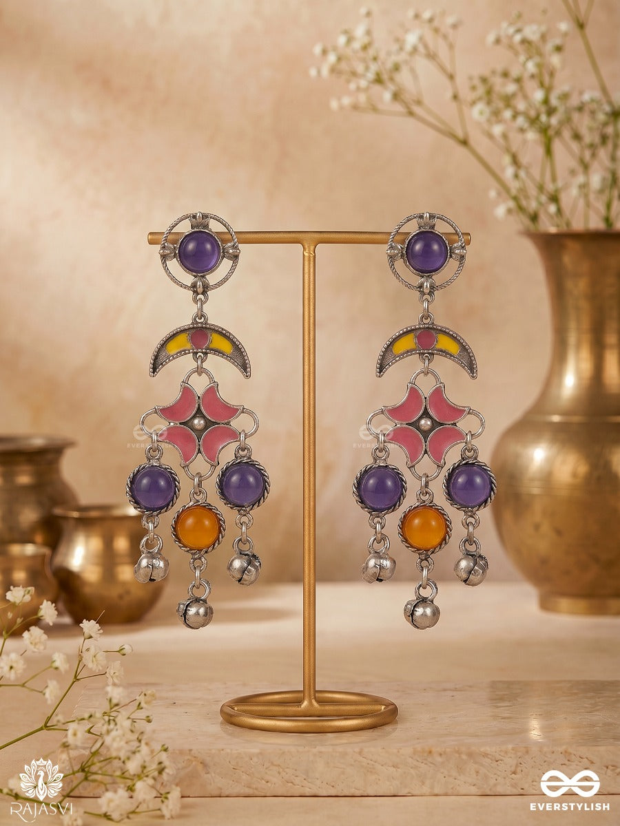 Cosmic Bloom - Multicoloured Oxidised Earrings With Floral Drops