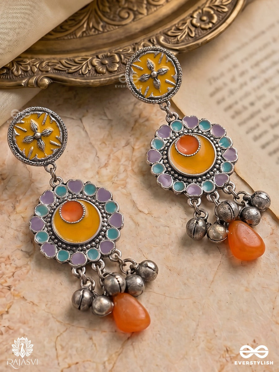 Sunburst Twirl - Colourful Oxidised Drop Earrings