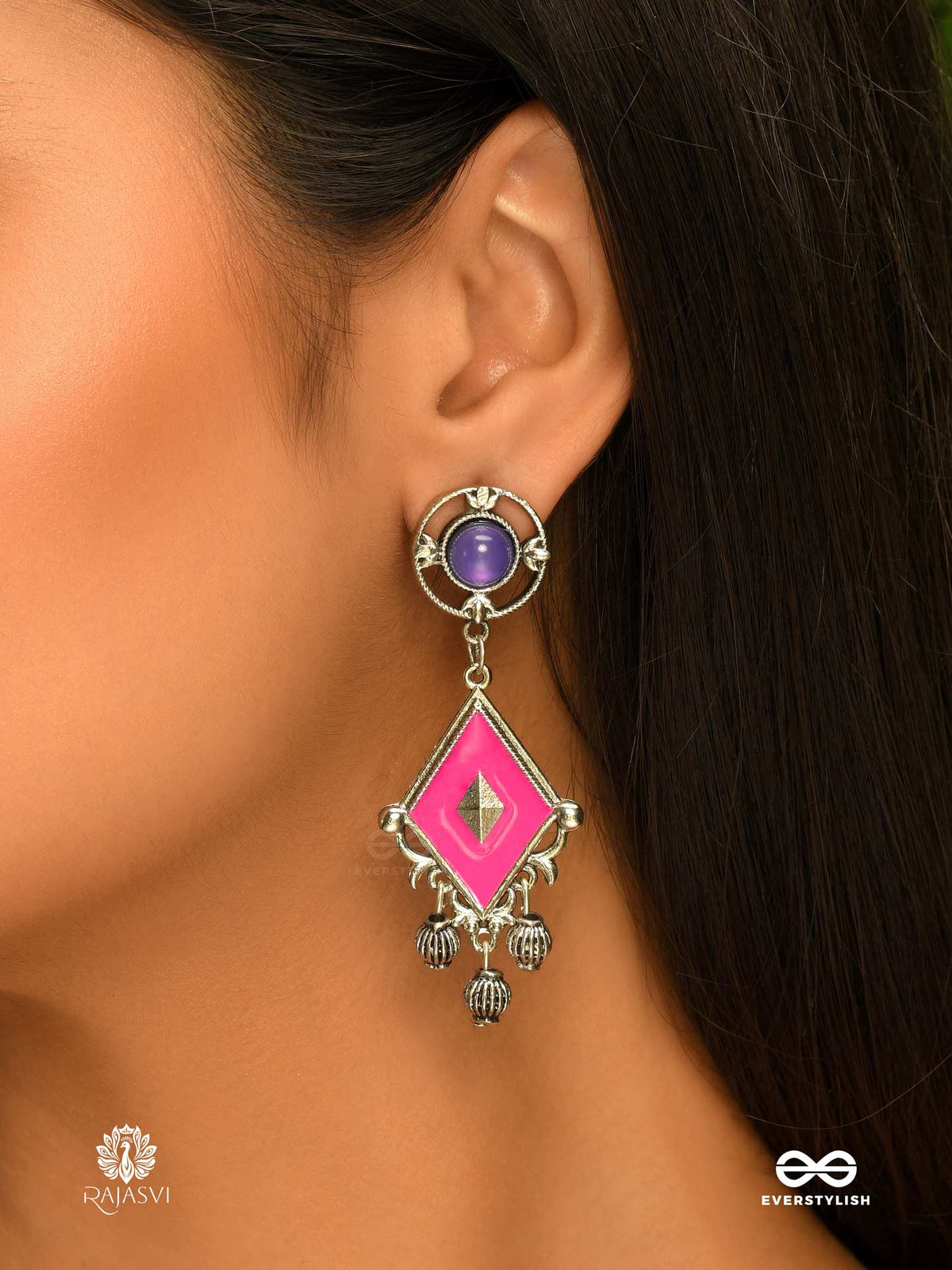 Ruby Dusk - Geometric Drop Enamelled Oxidised Earring