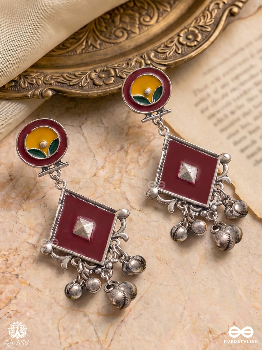 Diya Dance - Vibrant Red Oxidised Earrings