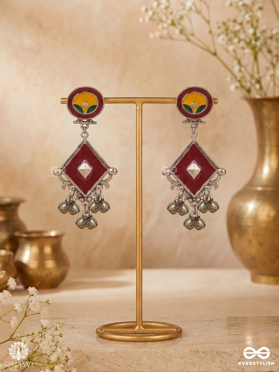 Diya Dance - Vibrant Red Oxidised Earrings