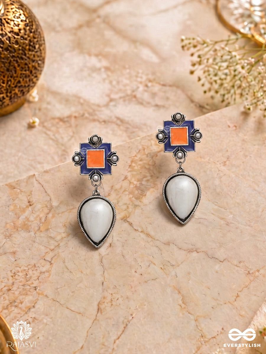 Droplet Dream - Geometric Enamel Stud With Pearl Drop