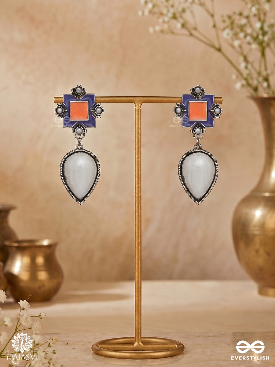 Droplet Dream - Geometric Enamel Stud With Pearl Drop
