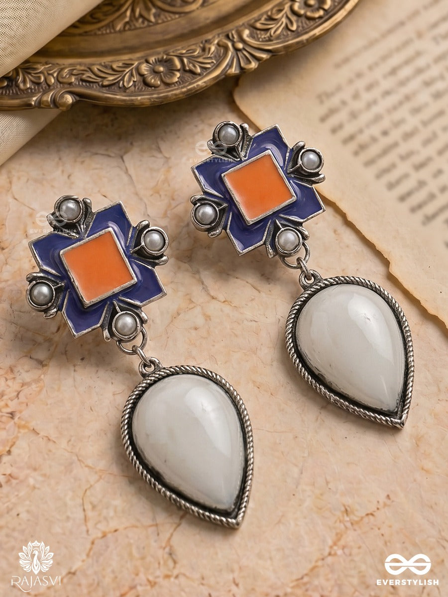 Droplet Dream - Geometric Enamel Stud With Pearl Drop