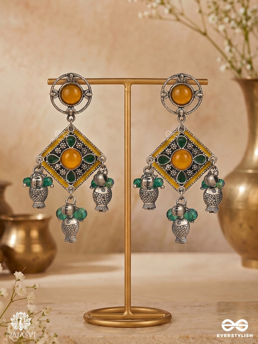 Jalrang - Vibrant Enamel Earrings With Fish Charms