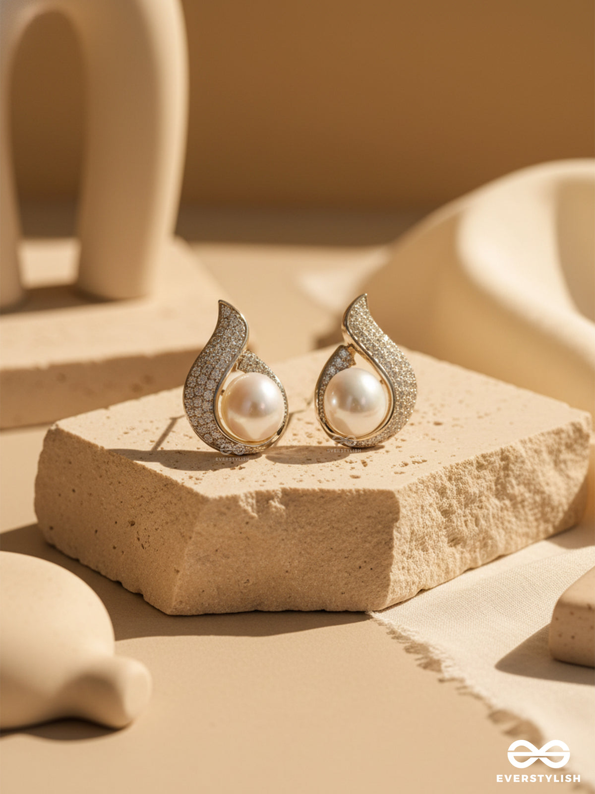 The Moon Whirl - Gleaming Pearl Studs Wrapped In Celestial Swirls