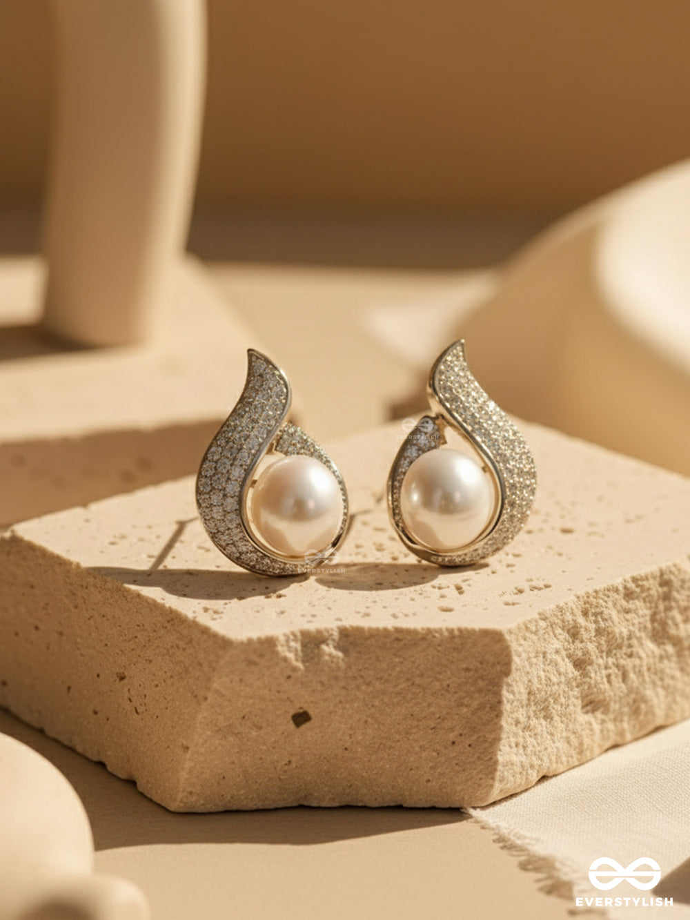 The Moon Whirl - Gleaming Pearl Studs Wrapped In Celestial Swirls