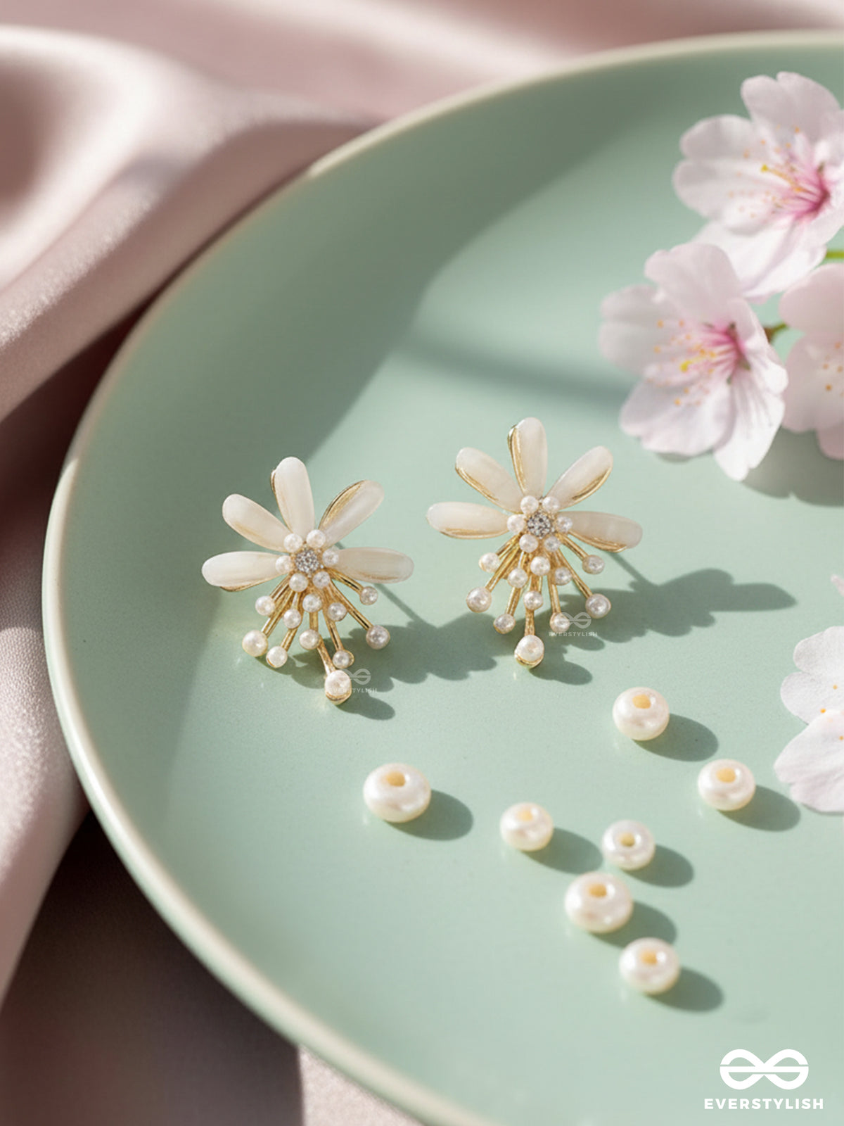 Pearl Bloom - Delicate Floral Stud Earrings With Pearl Drops
