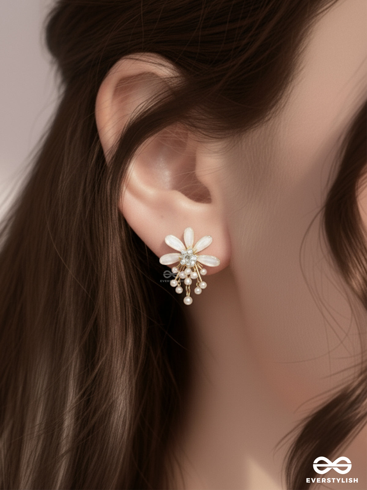 Pearl Bloom - Delicate Floral Stud Earrings With Pearl Drops